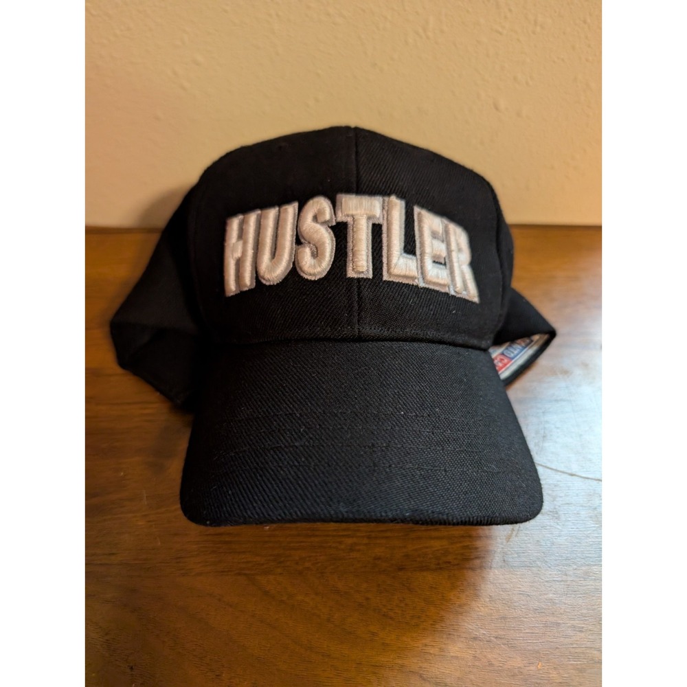HUSTLER Hat Cap Hat Larry Flynt Vtg 90s Black Santo Hat Adjustable